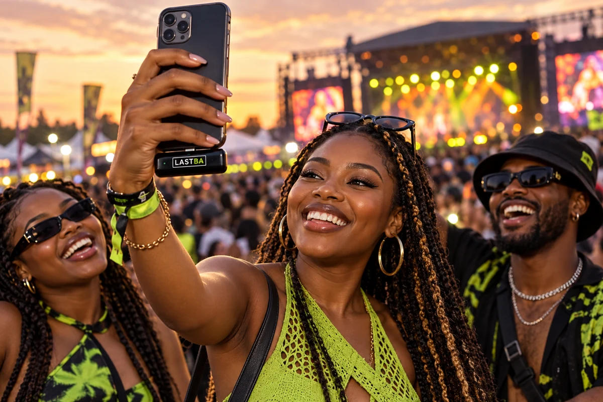Friends using LASTBA at a music festival